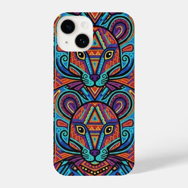 Funda Para iPhone Vibrant Huichol Animal Spirit Phone Case (Reverso )