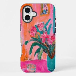Funda Para iPhone 16 Plus Vibrante Base Fauvista de Flores Rosa