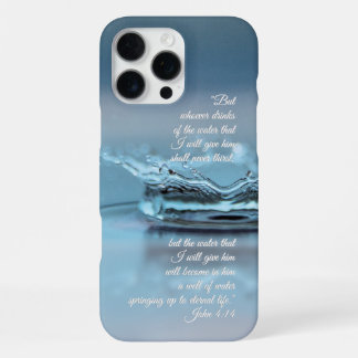Funda Para iPhone 16 Pro Max Vida de Agua Azul nunca sed Versículo Bíblico Juan