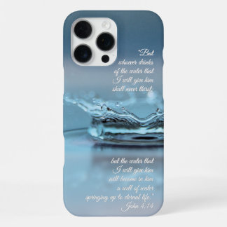 Funda Para iPhone 16 Pro Max Vida de Agua Azul nunca sed Versículo Bíblico Juan
