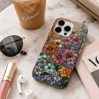 Funda Para iPhone 16 Pro Max Vidriera Colorida de Flores Silvestres Personaliza