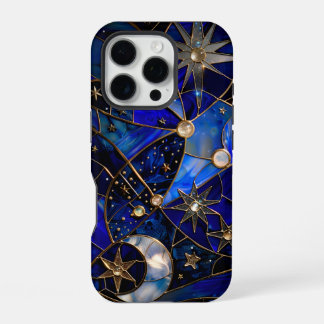 Funda Para iPhone 16 Pro Vidrio manchado de noche estelar celestial de la l