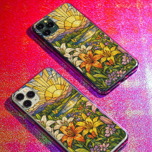 Vidrio Teñido Lirios Mariposas y Sol