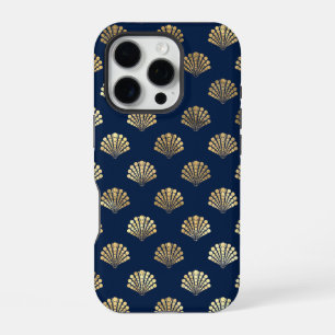 Funda Para iPhone 16 Pro Vieiras doradas en azul