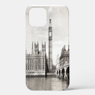Funda Para iPhone 12 Viejo Londres, negro y blanco.