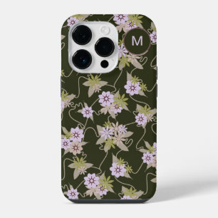 Funda Para iPhone 14 Pro Viñas Florales Rosa y Negro con Monograma