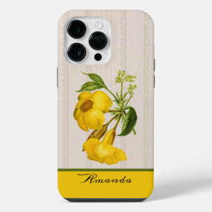 Funda Para iPhone 14 Pro Max Viñeta de trompeta dorada vintage Botánica con nom