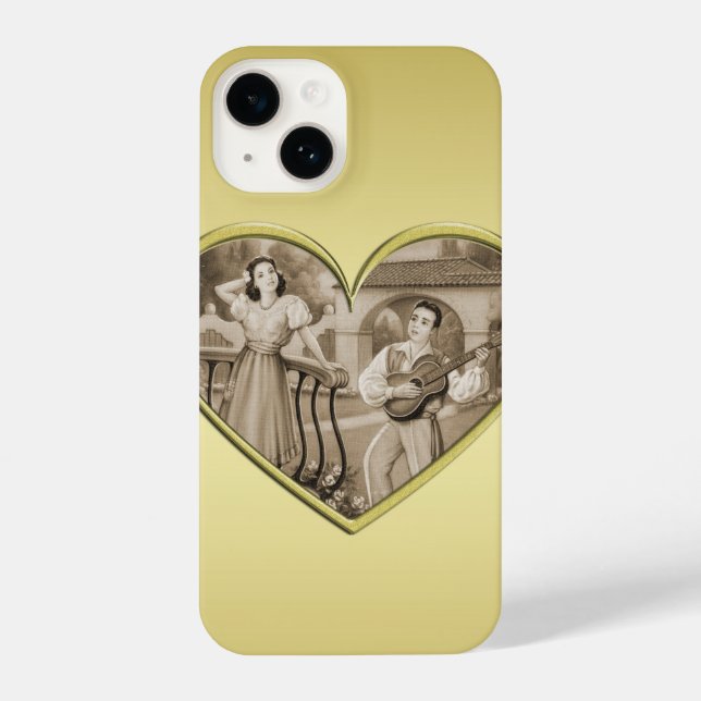 Funda Para iPhone Viñeta Romance, hombre y mujer, oro (Reverso )