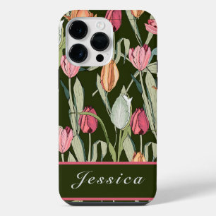 Funda Para iPhone 14 Pro Max Vintage acuarela Tulips Patrón floral