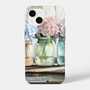 Funda Para iPhone 14 Vintage Blossom Hydrangea Mason Jars