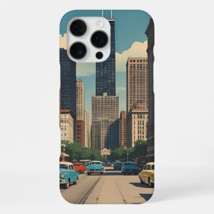 Funda Para iPhone 16 Pro Max Vintage Chicago Illinois Ciudad Silueta Retro Viaj