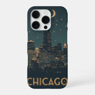 Funda Para iPhone 16 Pro Vintage Chicago Illinois Ciudad Silueta Retro Viaj