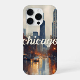 Funda Para iPhone 16 Pro Vintage Chicago Illinois Ciudad Silueta Retro Viaj