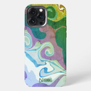 Funda Para iPhone 13 Pro Max Vintage Moderno Verde Púrpura Nombre Abstracto Ret