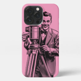 Funda Para iPhone 13 Pro Vintage  movie camera man in pink 