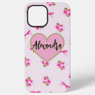 Funda Para iPhone 12 Pro Max Vintage Pink Bows and Red Cherries Aesthetic Water