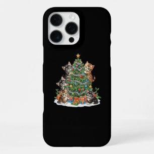 Funda Para iPhone 16 Pro Max Vintage Retro Años 90 Gato Árbol de Navidad Amante