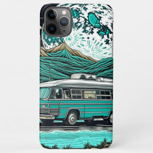 Funda Para iPhone 11Pro Max Vintage Verde azulado RV Camper en las montañas