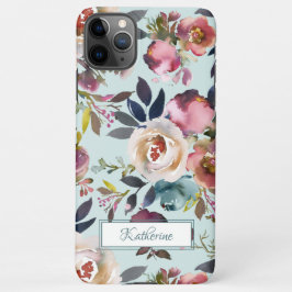 Funda Para iPhone 11Pro Max Vintage Watercolor Dusty Verde Floral Rosa Nombrad