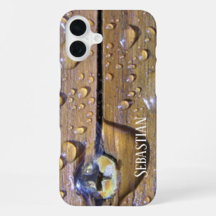 Funda Para iPhone 16 Plus Vintage Wet Cedar Wood Fotografía Nombre personali