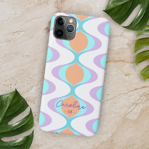 Funda Para iPhone 16 Pro Max Violet Naranja Aqua Azul Patrón de Olas Modernista