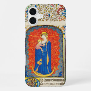 Funda Para iPhone 16 Plus VIRGEN CON NIÑO Y ÁNGELES Remolinos florales antig