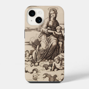 Funda Para iPhone 14 Virgen y Niño en las Nubes