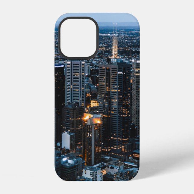 FUNDA PARA iPhone VISTA AÉREA DE EDIFICIOS DE LA CIUDAD DURANTE LA N (Reverso )