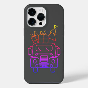 Funda Para iPhone 14 Pro Max Vista frontal del camión de Navidades de esquema