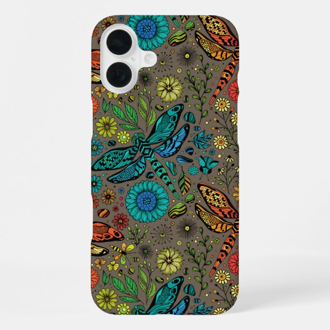 Funda Para iPhone Vuela, vuela libélula sobre marrón (Reverso )