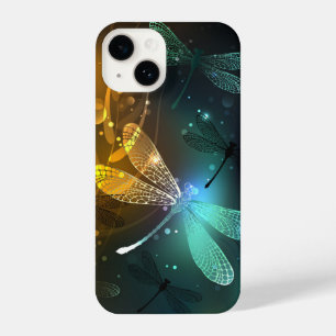 Funda Para iPhone 14 Vuelo de libélula luminosa verde