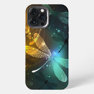 Funda Para iPhone 13 Pro Max Vuelo de libélula luminosa verde