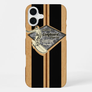 Funda Para iPhone 16 Plus Waimea Surfboard Hawaiano Falso Madera Negro