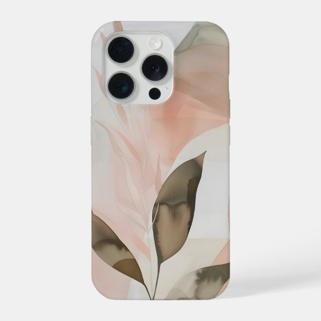 Funda Para iPhone Warm Blush Organic Abstract with Modern Leaves (Reverso )