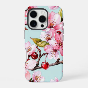 Funda Para iPhone 16 Pro Watercolor Cherry and Flowers