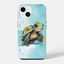 Watercolor Cute Sea Turte Artwork Blue