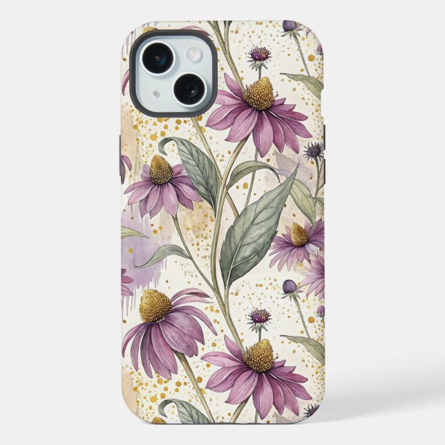 Funda Para iPhone Watercolor Echinacea Purple & Gold (Reverso )