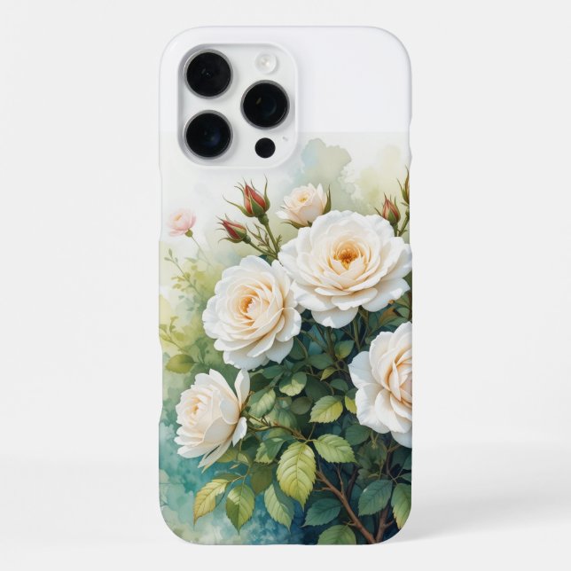 Funda Para iPhone Watercolor Garden Flores Rosas Blancas (Reverso )