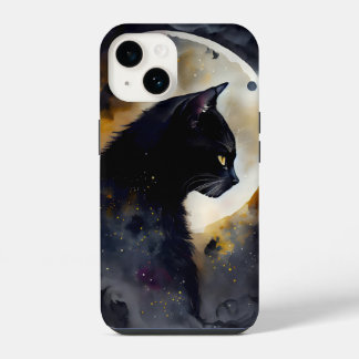 Funda Para iPhone 14 Watercolor Negro Cat Eclipse Moon Artwork