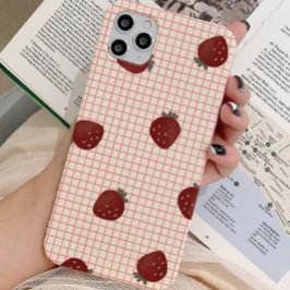 Funda Para iPhone 16 Pro Watercolor Strawberries on Pink Grid - Valentine