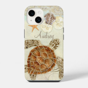 Funda Para iPhone 14 WatercolorArt Sea Turtle Coastal Beach Shells