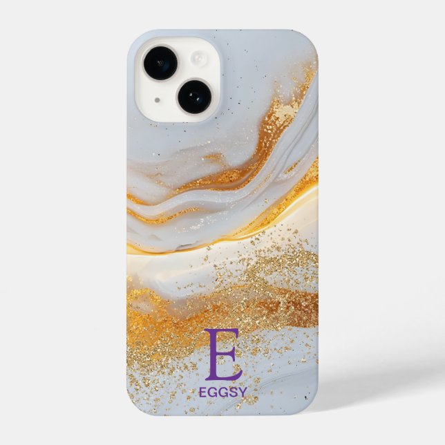 Funda Para iPhone White marble chic gold glitter monogram (Reverso )