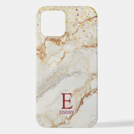 Funda Para iPhone 12 White marble chic gold glitter monogram