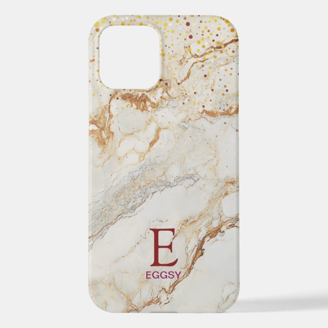 Funda Para iPhone White marble chic gold glitter monogram (Reverso )