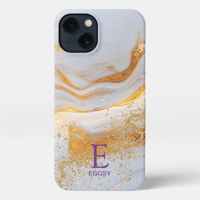Funda Para iPhone White marble chic gold glitter monogram (Reverso )