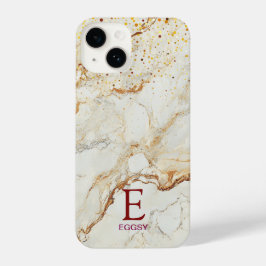 Funda Para iPhone 14 White marble chic gold glitter monogram