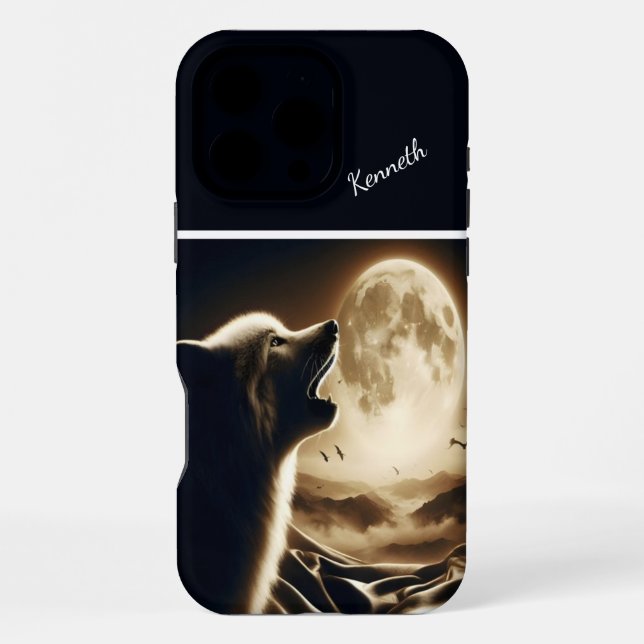 Funda Para iPhone Wolf Howling en plena Luna (Reverso )