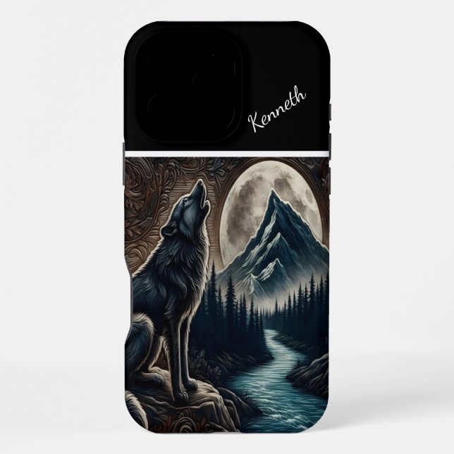 Funda Para iPhone Wolf Howling Under Moonlight (Reverso )