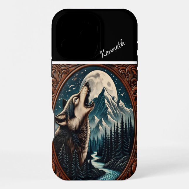 Funda Para iPhone Wolf Howling Under Moonlight (Reverso )