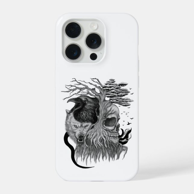 Funda Para iPhone Wolf y Raven con el cráneo (Reverso )